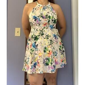 Express Watercolor Floral Fit Flare Dress aquarela floral Size 8 A line sundress
